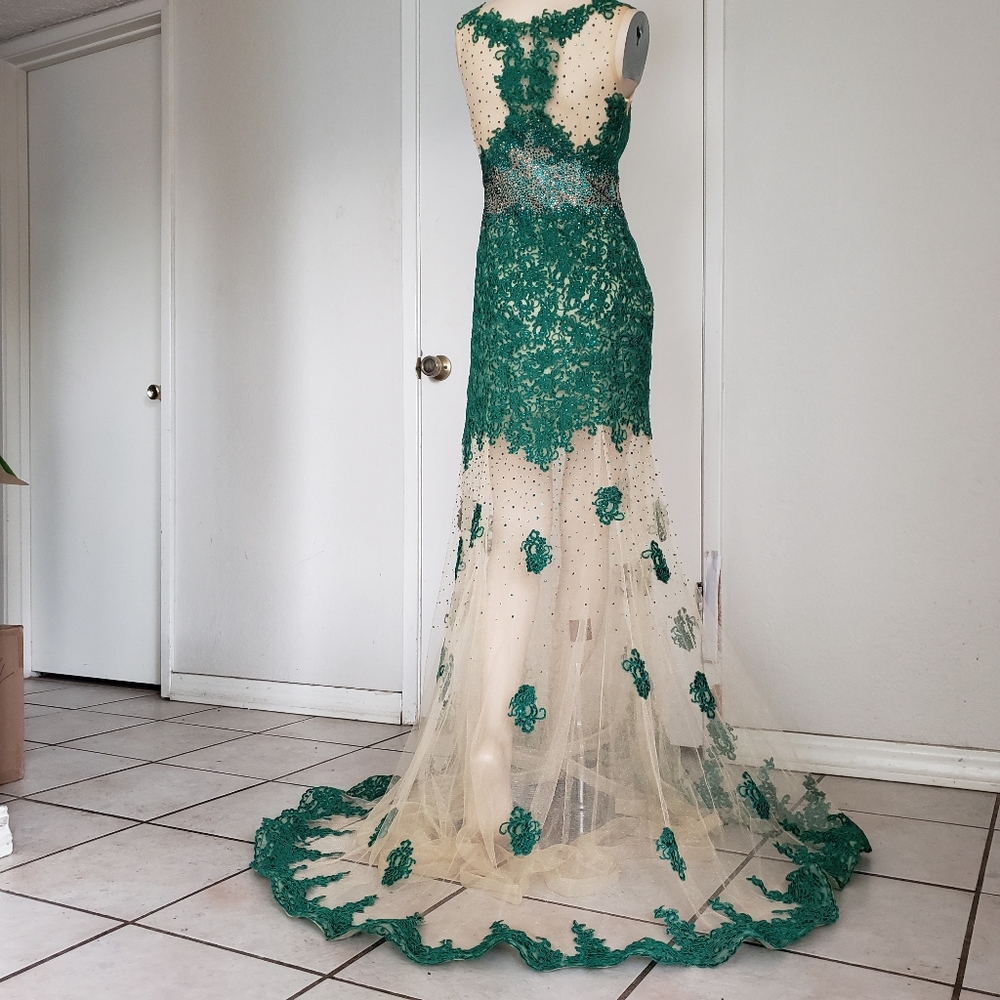 Dave and johny green rhinestone long dress